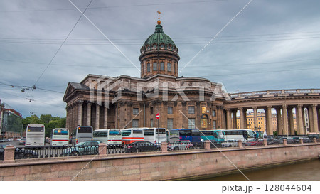 Kazan Cathedral or Kazanskiy Kafedralniy Sobor timelapse hyperlapse in Saint Petersburg 128044604
