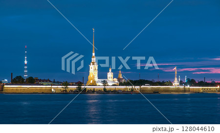 The Peter and Paul Fortress night timelapse is the original citadel of St. Petersburg, Russia 128044610