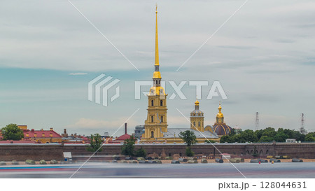 Peter and Paul Fortress across the Neva river timelapse hyperlapse, St. Petersburg, Russia Peter and Paul Fortress across the Neva river timelapse hyperlapse, St. Petersburg, Russia 128044631