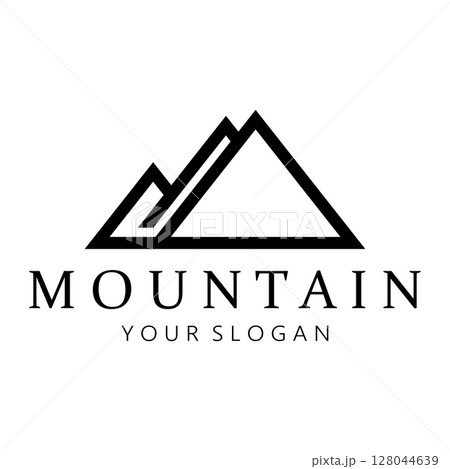 Minimalist mountain and sun logo design in flat colors packed with modern concepts vector illustration 128044639