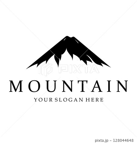 Minimalist mountain and sun logo design in flat colors packed with modern concepts vector illustration 128044648