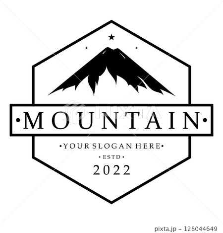 Minimalist mountain and sun logo design in flat colors packed with modern concepts vector illustration 128044649