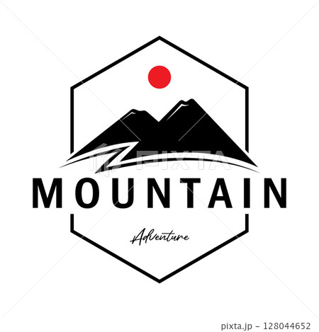 Minimalist mountain and sun logo design in flat colors packed with modern concepts vector illustration Minimalist mountain and sun logo design in flat colors packed with modern concepts vector illustration 128044652
