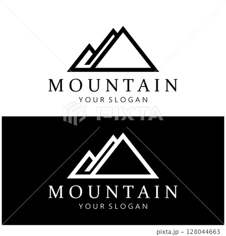 Minimalist mountain and sun logo design in flat colors packed with modern concepts vector illustration Minimalist mountain and sun logo design in flat colors packed with modern concepts vector illustration 128044663