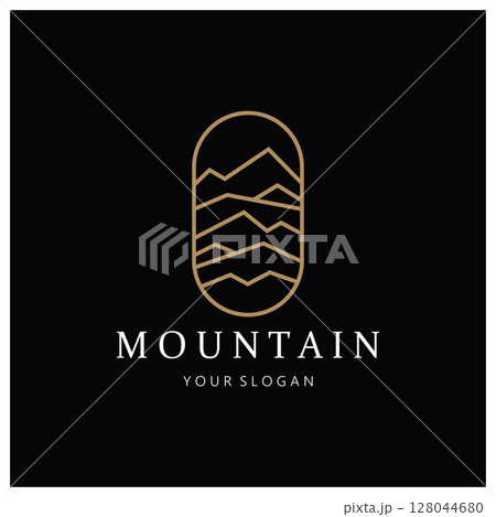 Minimalist mountain and sun logo design in flat colors packed with modern concepts vector illustration 128044680