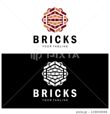 creative brick logo designs for buildings, architectural buildings, civil engineering, building materials shops 128044698