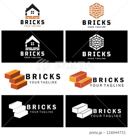 creative brick logo designs for buildings, architectural buildings, civil engineering, building materials shops 128044731