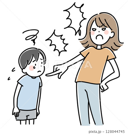 子供を叱りつける母親のイラスト 子供を叱りつける母親のイラスト 128044745