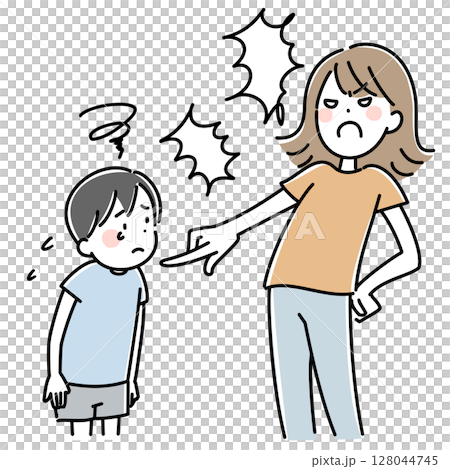 子供を叱りつける母親のイラスト 子供を叱りつける母親のイラスト 128044745