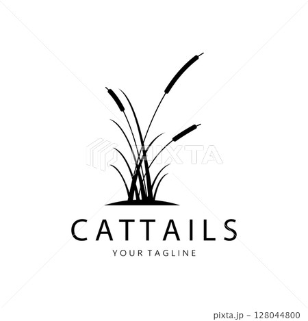 cattails or river reed grass plant logo design, aquatic plants, swamp, wild grass vector cattails or river reed grass plant logo design, aquatic plants, swamp, wild grass vector 128044800
