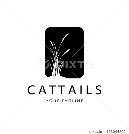 cattails or river reed grass plant logo design, aquatic plants, swamp, wild grass vector 128044801