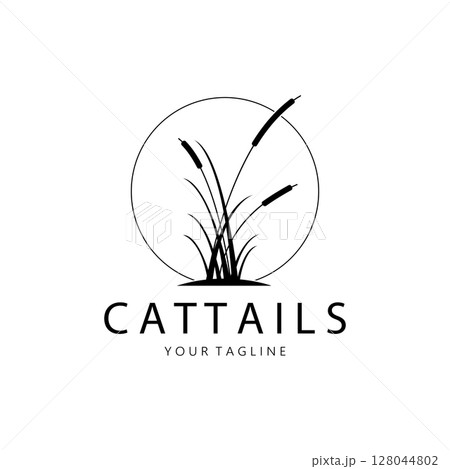 cattails or river reed grass plant logo design, aquatic plants, swamp, wild grass vector cattails or river reed grass plant logo design, aquatic plants, swamp, wild grass vector 128044802