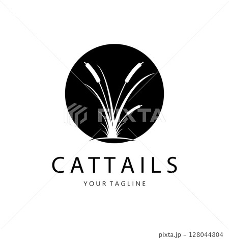 cattails or river reed grass plant logo design, aquatic plants, swamp, wild grass vector cattails or river reed grass plant logo design, aquatic plants, swamp, wild grass vector 128044804