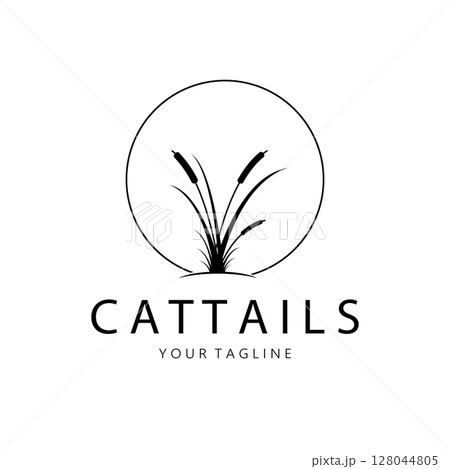 cattails or river reed grass plant logo design, aquatic plants, swamp, wild grass vector 128044805