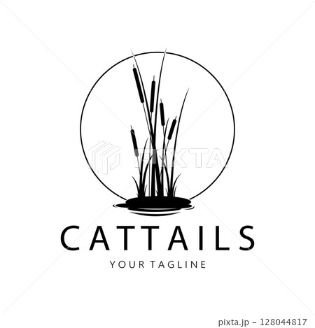 cattails or river reed grass plant logo design, aquatic plants, swamp, wild grass vector cattails or river reed grass plant logo design, aquatic plants, swamp, wild grass vector 128044817