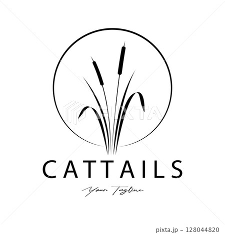 cattails or river reed grass plant logo design, aquatic plants, swamp, wild grass vector 128044820