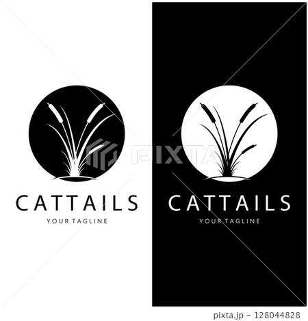 cattails or river reed grass plant logo design, aquatic plants, swamp, wild grass vector 128044828