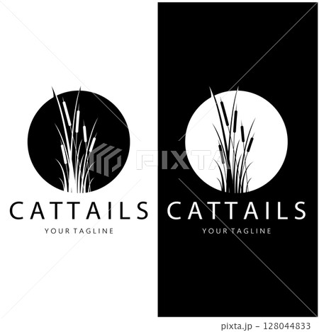 cattails or river reed grass plant logo design, aquatic plants, swamp, wild grass vector cattails or river reed grass plant logo design, aquatic plants, swamp, wild grass vector 128044833