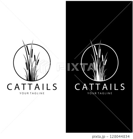 cattails or river reed grass plant logo design, aquatic plants, swamp, wild grass vector 128044834