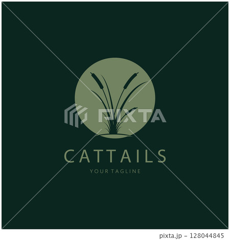 cattails or river reed grass plant logo design, aquatic plants, swamp, wild grass vector cattails or river reed grass plant logo design, aquatic plants, swamp, wild grass vector 128044845