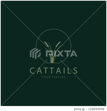 cattails or river reed grass plant logo design, aquatic plants, swamp, wild grass vector 128044846
