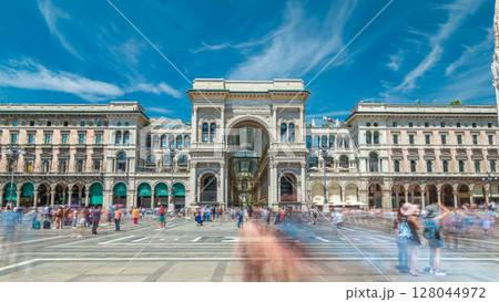The Galleria Vittorio Emanuele II timelapse hyperlapse on the Piazza del Duomo Cathedral Square . The Galleria Vittorio Emanuele II timelapse hyperlapse on the Piazza del Duomo Cathedral Square . 128044972