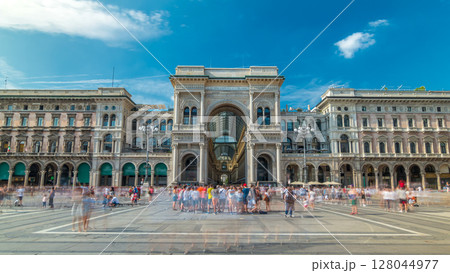 The Galleria Vittorio Emanuele II timelapse hyperlapse on the Piazza del Duomo Cathedral Square . 128044977