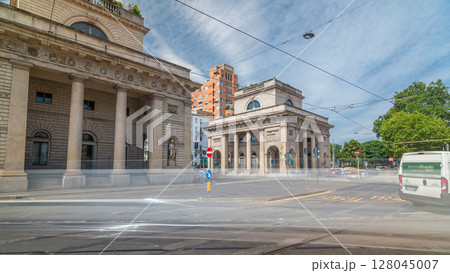 A street view of beautiful historic landmark - Porta Venezia timelapse hyperlapse A street view of beautiful historic landmark - Porta Venezia timelapse hyperlapse 128045007