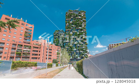 Bosco Verticale or Vertical Forest timelapse hyperlapse. It is a pair of two residential towers in the district of Porta Nuova, Milan Bosco Verticale or Vertical Forest timelapse hyperlapse. It is a pair of two residential towers in the district of Porta Nuova, Milan 128045018