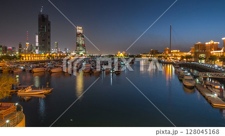 Yachts and boats at the Sharq Marina day to night timelapse hyperlapse in Kuwait. Kuwait City, Middle East 128045168