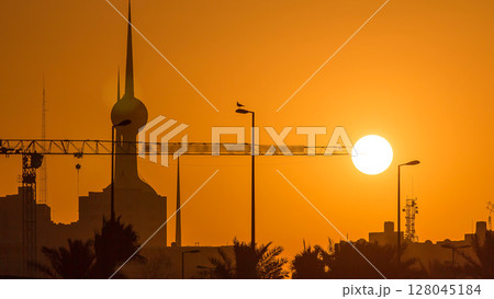 Sunrise with Kuwait Towers timelapse - the best known landmark of Kuwait City. Kuwait, Middle East Sunrise with Kuwait Towers timelapse - the best known landmark of Kuwait City. Kuwait, Middle East 128045184