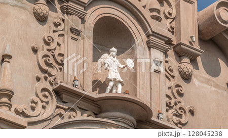 Statue on Parroquia Virgen Milagrosa Church in Lima, close to Kennedy Park timelapse hyperlapse, Peru 128045238