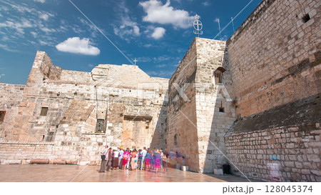 The Church of the Nativity of Jesus Christ timelapse hyperlapse. Palestin. The city of Bethlehem. 128045374