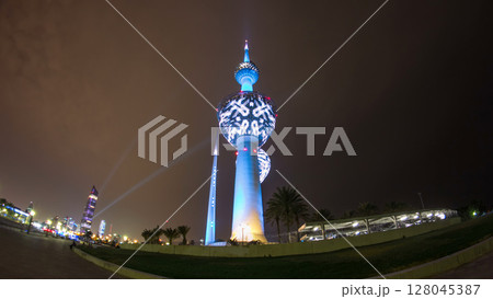 The Kuwait Towers timelapse hyperlapse - the best known landmark of Kuwait City. Kuwait, Middle East 128045387