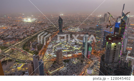Kuwait City cityscape day to night timelapse is the capital of Kuwait. Sunset time. Kuwait City cityscape day to night timelapse is the capital of Kuwait. Sunset time. 128045402