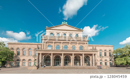 Hyperlapse of Hanover State Opera or Staatsoper Hannover front view. Germany 128045459