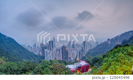 The famous view of Hong Kong from Victoria Peak night to day timelapse. 128045496