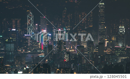 Hong Kong cityscape skyline from Fei ngo shan Kowloon Peak night timelapse. Hong Kong cityscape skyline from Fei ngo shan Kowloon Peak night timelapse. 128045501