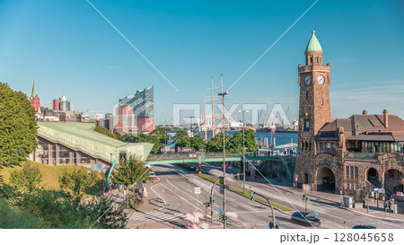 Aerial timelapse of St. Pauli Piers in Hamburg, Germany Aerial timelapse of St. Pauli Piers in Hamburg, Germany 128045658