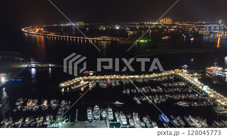 Aerial view from Dubai Marina panorama night timelapse 128045773