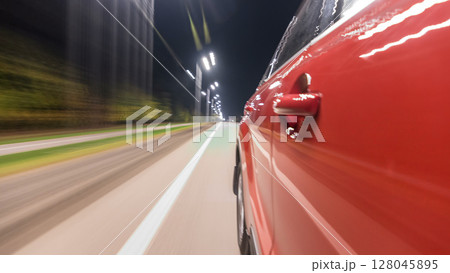 Drivelapse from Side of Car moving on a night highway timelapse hyperlapse 128045895