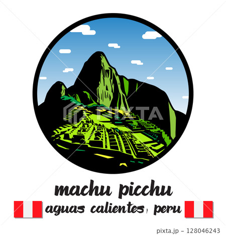 Circle Icon Machu Picchu. Vector illustration 128046243