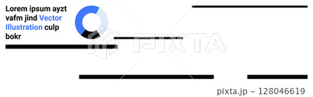 Circular design with blue, black, and white segments, next to text blocks in varying lengths. Ideal for websites, infographics, presentations, marketing materials, brochures, educational content 128046619