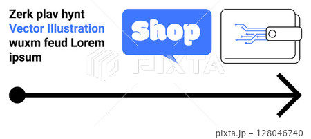 Online shopping and digital wallet concept with a shop speech bubble and a digital wallet icon. Ideal for e-commerce, digital payments, online stores, navigation, and user guides. Banner for landing Online shopping and digital wallet concept with a shop speech bubble and a digital wallet icon. Ideal for e-commerce, digital payments, online stores, navigation, and user guides. Banner for landing 128046740
