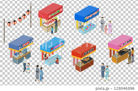 アイソメトリックイラスト：夏祭セット 128046896