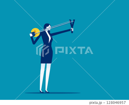 Contemplation. Business throwing coin with slingshot 128046957