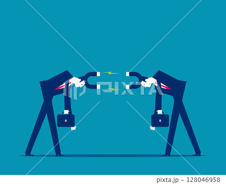 Social Polarization. Magnet headed business person repel or attract each other Social Polarization. Magnet headed business person repel or attract each other 128046958