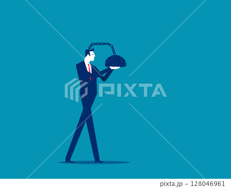 Hard minded. Businessman with captive of his thoughts Hard minded. Businessman with captive of his thoughts 128046961