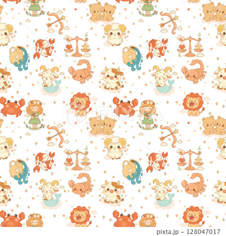Seamless zodiac sign pattern with all twelve icons 128047017