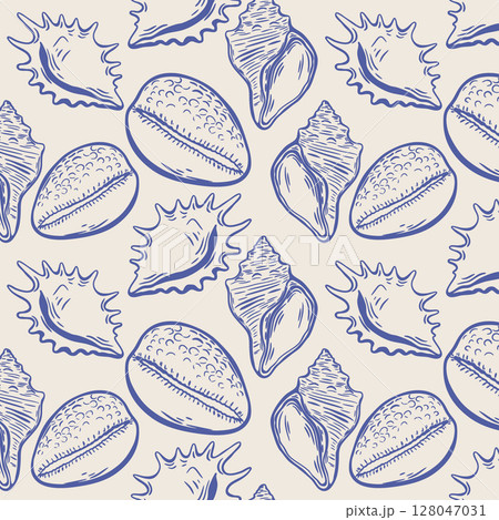 Vintage seashell repeat pattern with beige background 128047031